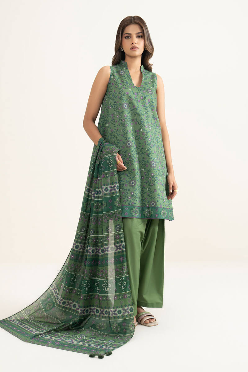 Sapphire (Vol.4) - 3PC Unstitched Printed Lawn Suit (Medium Sage Green)