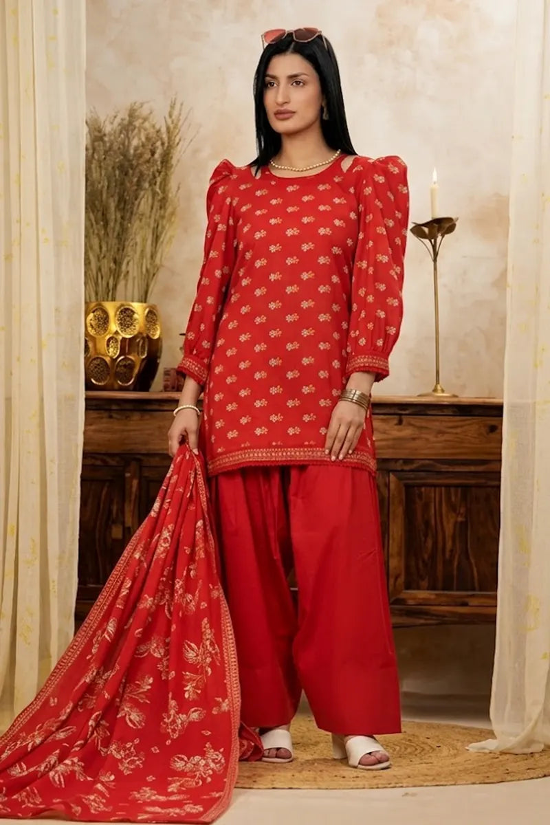 Mor Bagh 3-Piece Unstitched Printed Lawn Suit (Ruby Red)