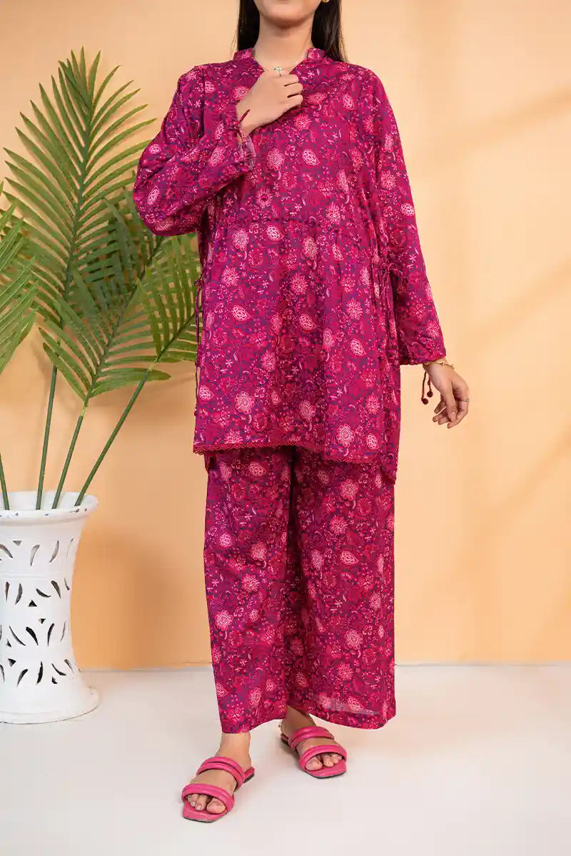 Naqsh Premium Printed Lawn Stitched Suit Set (Berry Pink)