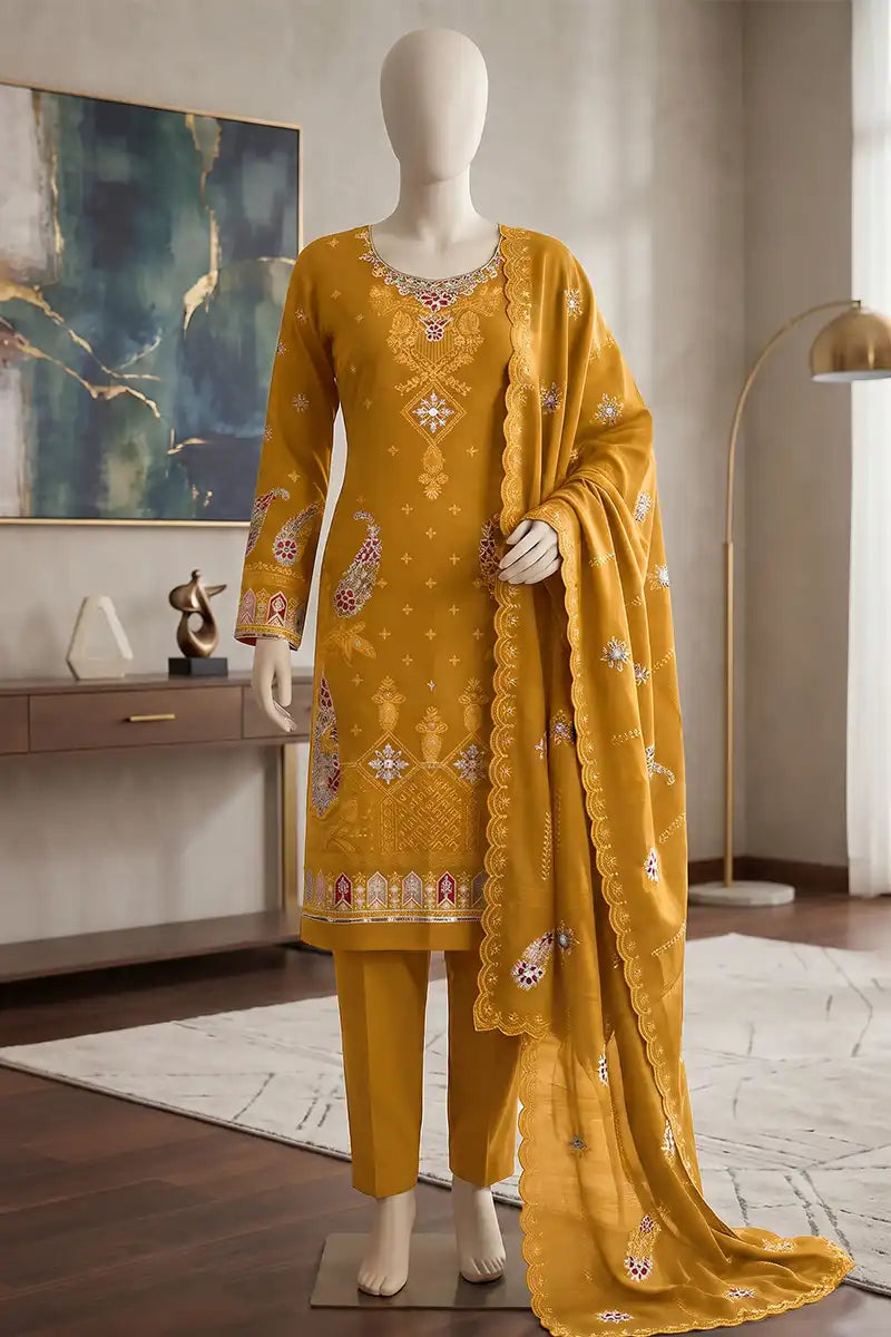 Marvi by Breeza Fashion - 3PC Unstitched Embroidered Lawn Suit (Yellow)