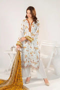 Zesh - 3PC Unstitched Embroidered Lawn Suit (Ice Blue & Mustard)