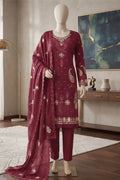 Marvi by Breeza Fashion - 3PC Unstitched Embroidered Lawn Suit (Maroon)