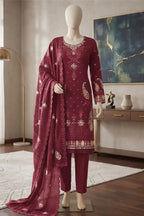 Marvi by Breeza Fashion - 3PC Unstitched Embroidered Lawn Suit (Maroon)