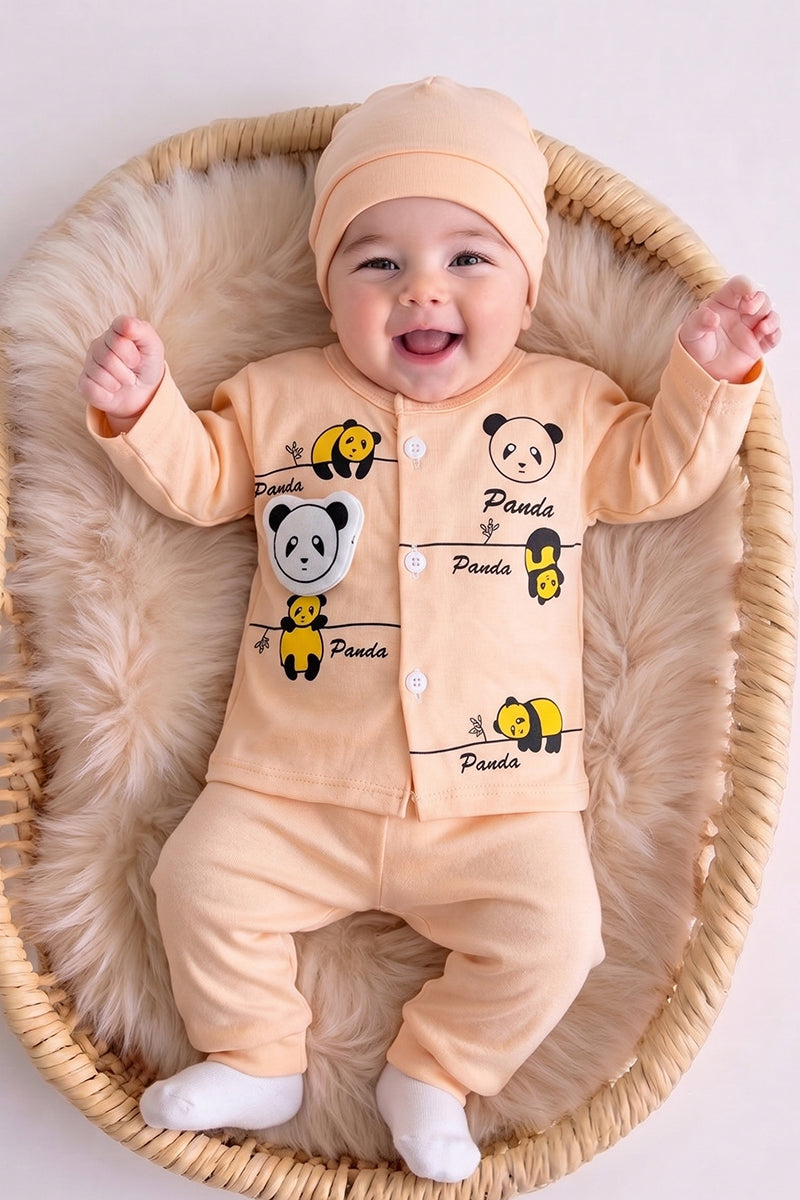 Playful Panda Long Sleeve (0-3 Months) (Peach)
