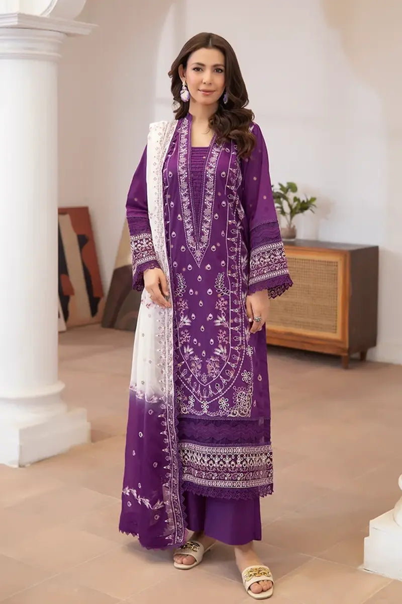 Aqua By Johra - 3PC Unstitched Embroidered Lawn Suit (Purple)