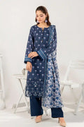 Zesh - 3PC Unstitched Embroidered Lawn Suit (Dark Steel Blue)