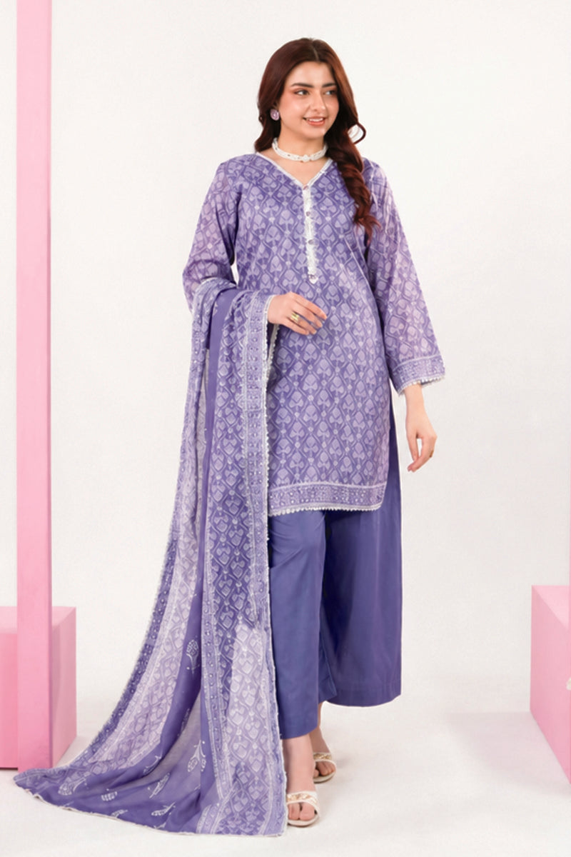Zesh - Drop Fourteen Printed Series 3PC Unstitched Lawn Suit (Periwinkle & Lavender Blue)