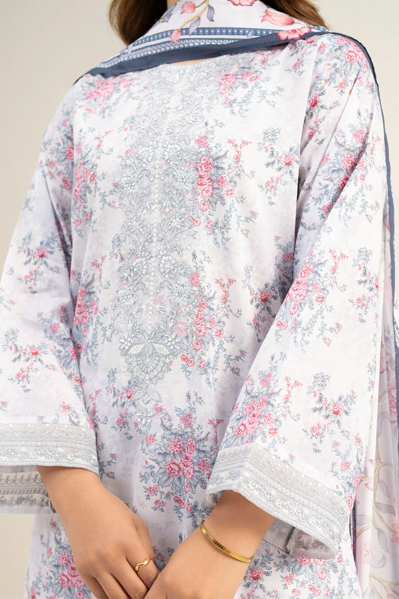 Sapphire By KBC - 3PC Unstitched Digital Printed Lawn Suit (Off white & Pale Gray)
