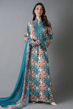 Sapphire (Vol.4) - 3PC Unstitched Printed Lawn Suit (Deep Teal & Rust Orange)