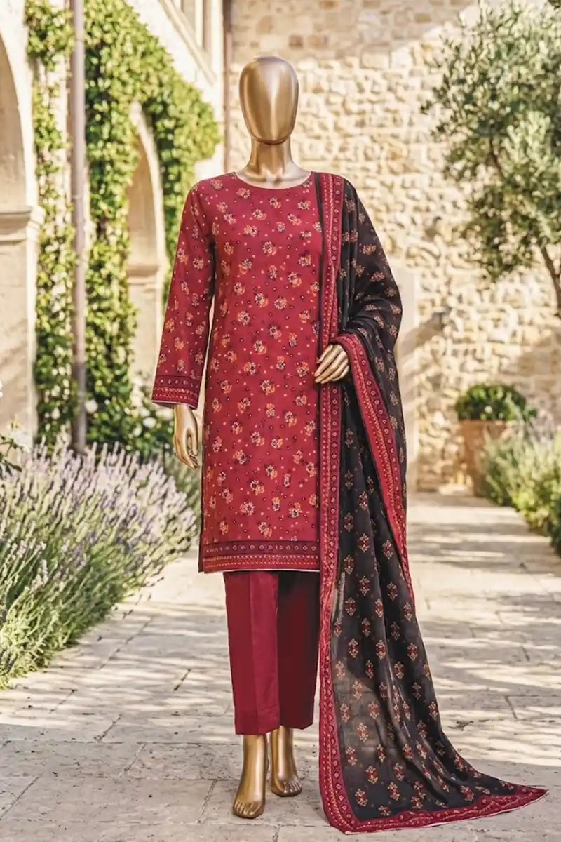 Safina Zeenat Printed Lawn 3-Piece Unstitched Suit (Crimson Red)