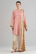 Nishat (Vol.4) - 3pc Unstitched Digital Embroidered Printed Lawn (Cream & Crimson Red & Ochre brown)