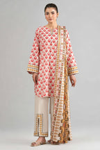 Nishat (Vol.4) - 3pc Unstitched Digital Embroidered Printed Lawn (Cream & Crimson Red & Ochre brown)