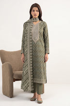Sapphire - 3PC Unstitched Embroidered Printed Lawn Suit (Khaki Green)