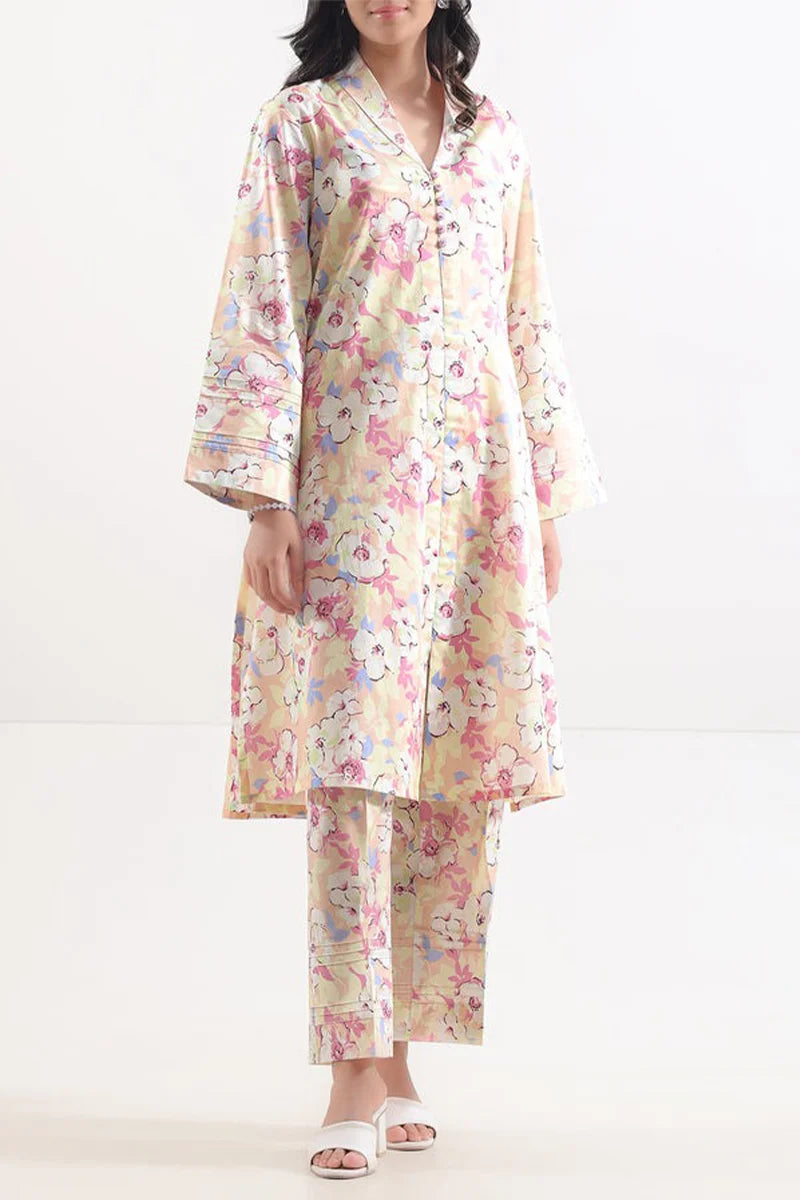Saya Special Unstitched Khaddar 2-Piece Same Print Suit (Soft Peach)