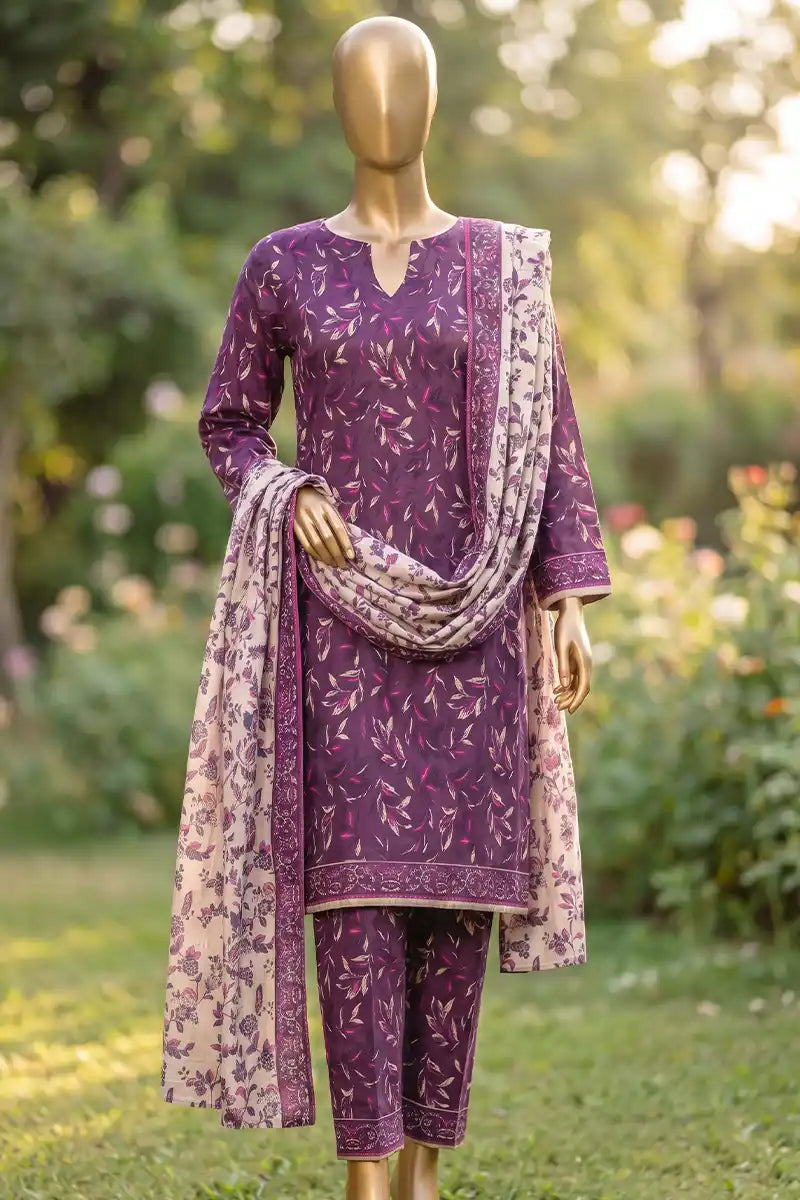 Agha Noor Printed Collection by KBC Fashion - 3PC Unstitched Suit (Purple)