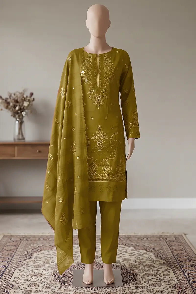 Milano by Breeza Fashion - 3PC Unstitched Embroidered Lawn Suit (Olive Green)