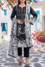 Aabruh Vol-1 3PC Unstitched Printed Lawn Suit (Jet Black & Light Slate Gray)