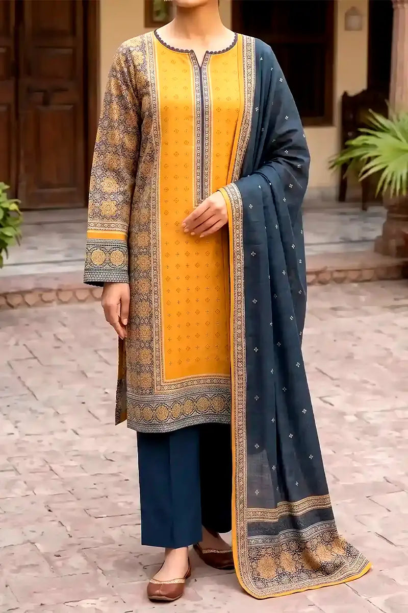 Mehar Unstitched 3-Piece Lawn Collection (Mustard)