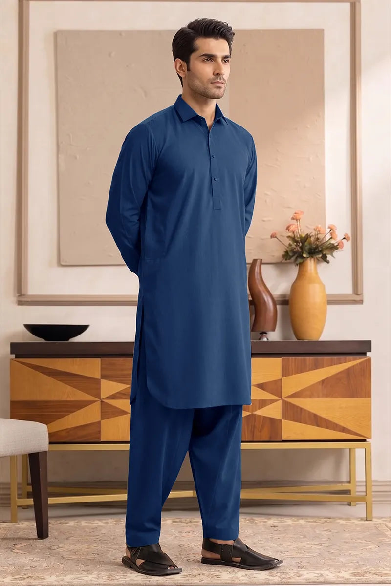 Yameen - Men’s Unstitched Cotton Fabric (Steel Blue)