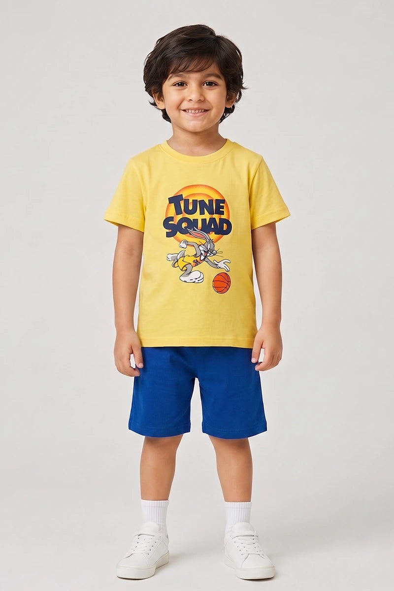 Boys T-Shirt & Shorts Set (Bright Sunshine Yellow & Royal Blue)