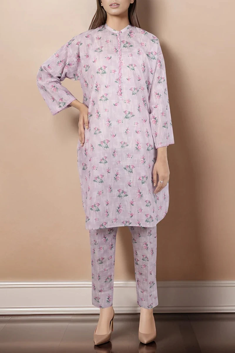 Saya Special Unstitched Khaddar 2-Piece Same Print Suit (Lavender Pink)