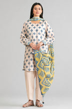 Nishat (Vol.4) - 3pc Unstitched Digital Embroidered Printed Lawn (Soft Ivory & Olive Yellow)