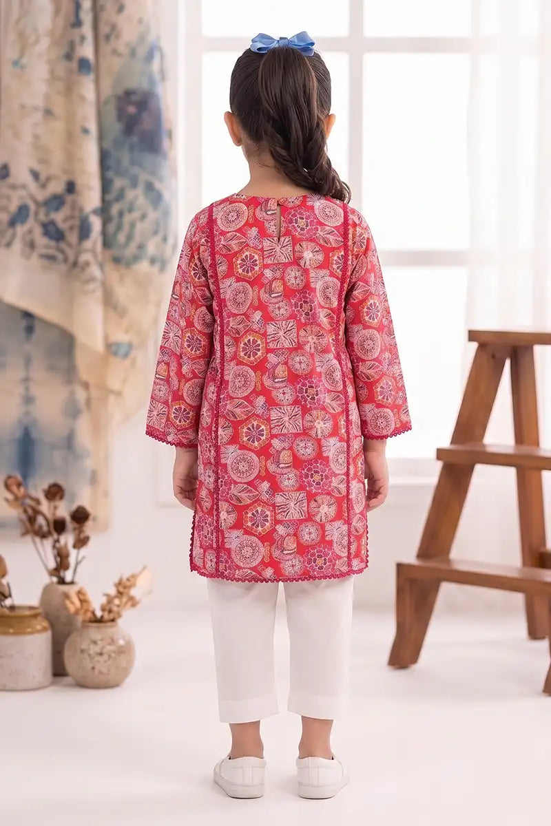 Little Angel Girls Soft Cotton Printed Kurti Shirt (Pink)