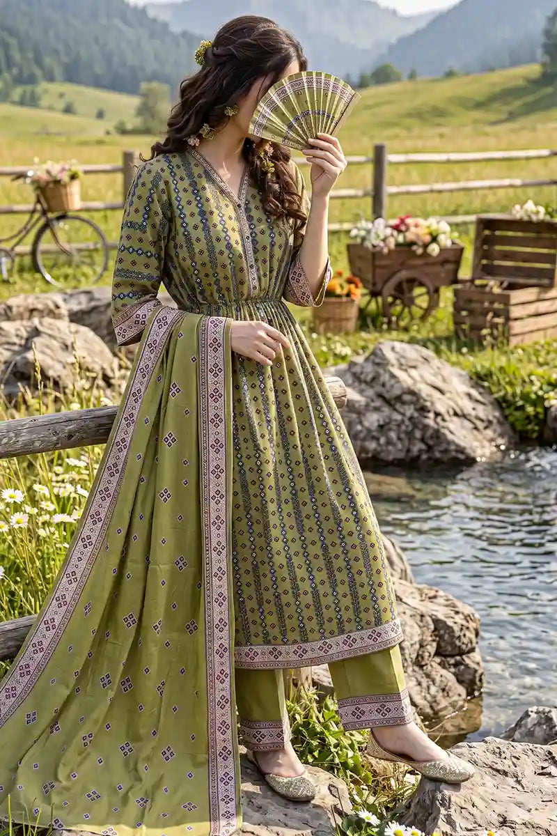 Almeerah - Nelofir Bloom 3PC Unstitched Printed Lawn Suit (Verdure Charm)