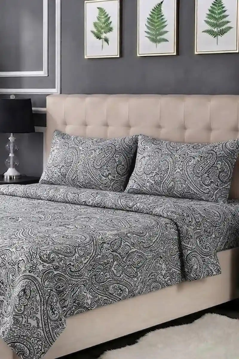 Luxury Double Bed Sheet Set with Pillow Covers by KBC Fashion (Soft Grey)