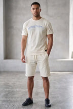 Men's Casual T-Shirt and Shorts Co-ord Set (White)