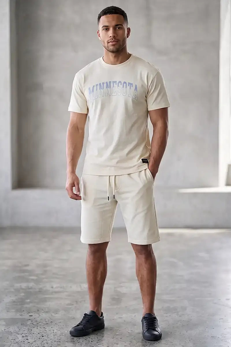 Men's Casual T-Shirt and Shorts Co-ord Set (White)
