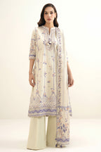 Sapphire - 3PC Unstitched Embroidered Printed Lawn Suit (Off-White)