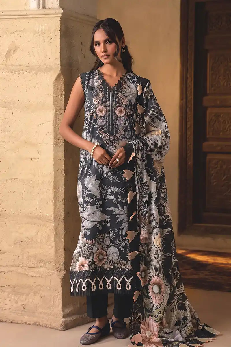 Jade Classic Cambric Collection Vol-05 - 3 Piece Unstitched Printed Suit (Onyx Black)