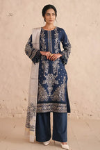 Vasal By Johra - 3PC Unstitched Embroidered Lawn Suit (Navy Blue)