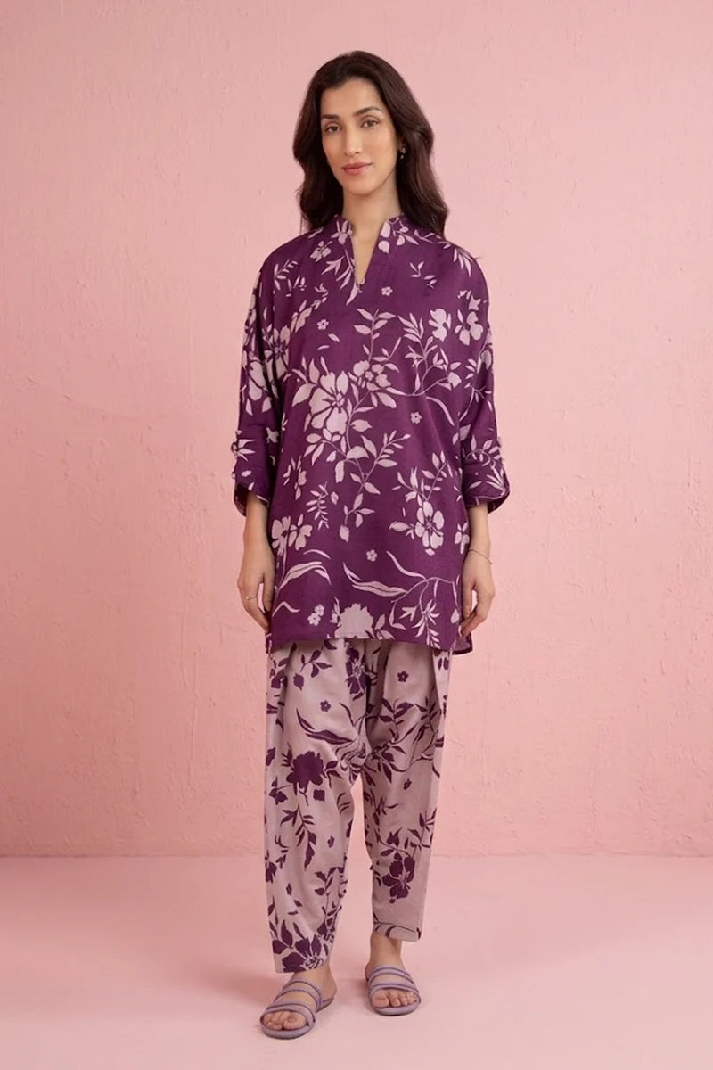 m.basics by Maria.B Special Unstitched Khaddar 2-Piece Same Print Suit (Deep Plum)