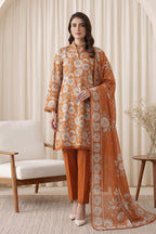 Gul Rang By Bareezé – 3-Piece Unstiched Printed Classic Lawn (Rust Orange)