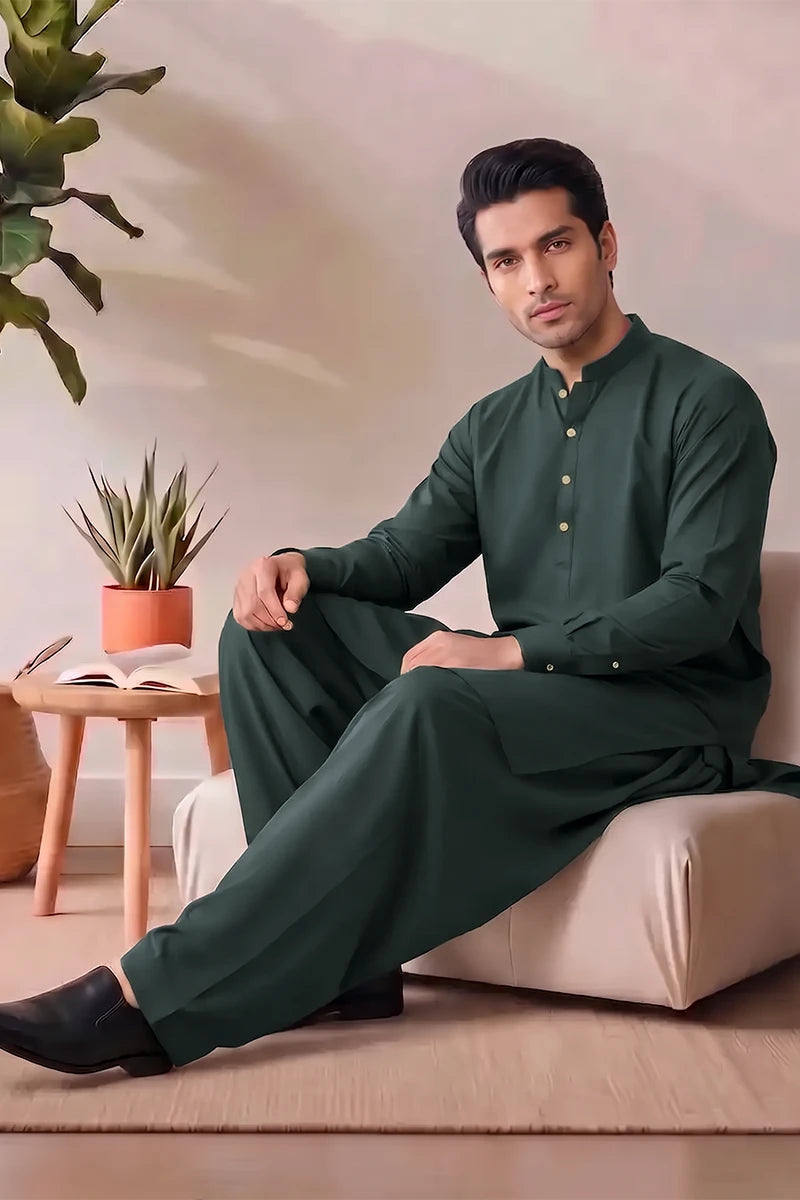Saya Men’s Wash & Wear Unstitched Suit (Pine)