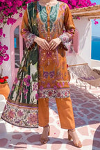 Aabruh Vol-1 3PC Unstitched Printed Lawn Suit (Ochre & Olive Green)