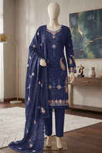 Marvi by Breeza Fashion - 3PC Unstitched Embroidered Lawn Suit (Navy Blue)