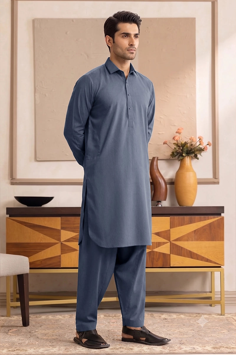 Yameen - Men’s Unstitched Cotton Fabric (Slate Blue)