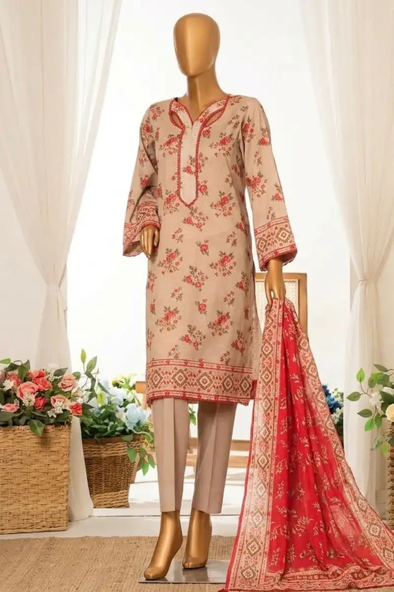 MTJ Unstitched 3-Piece Lawn Collection (Crimson)