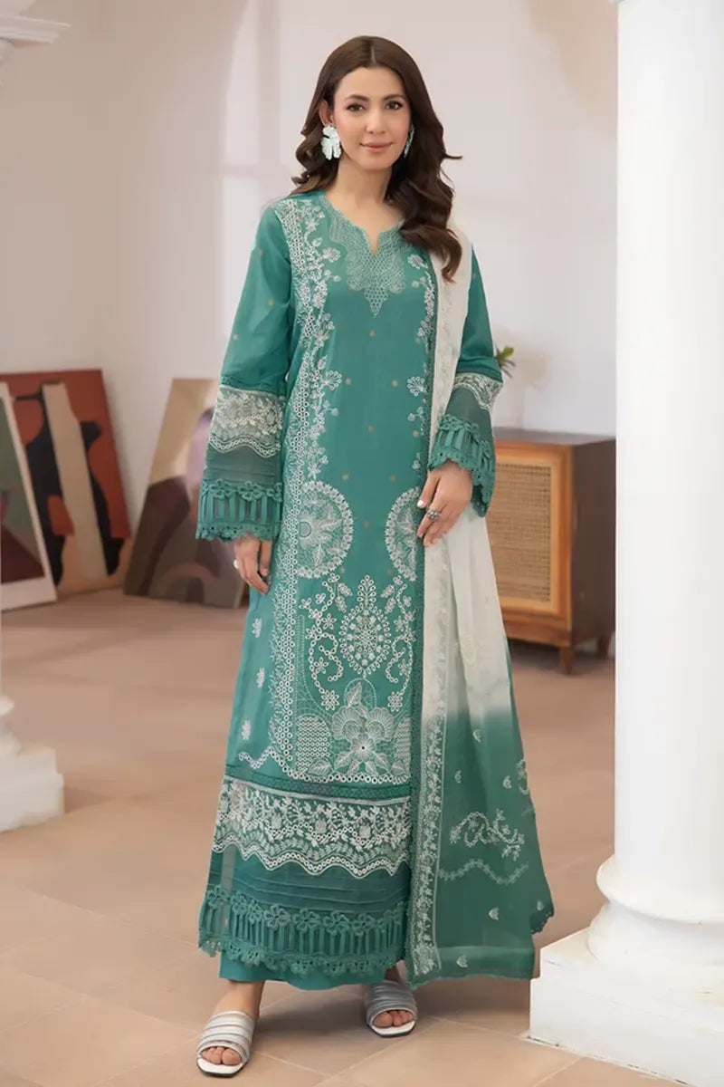 Aqua By Johra - 3PC Unstitched Embroidered Lawn Suit (Deep Teal Green)