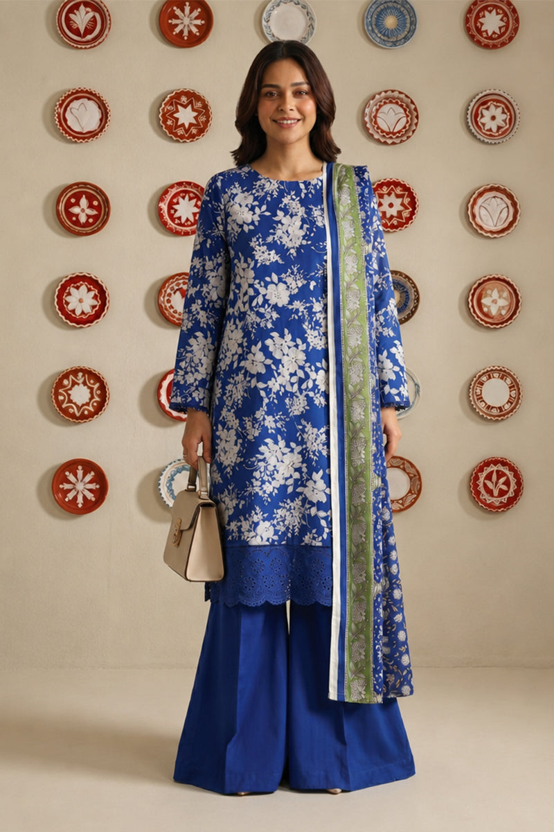 Nishat - Unstitched 3pc Printed Lawn (Royal Blue & Sage Green)