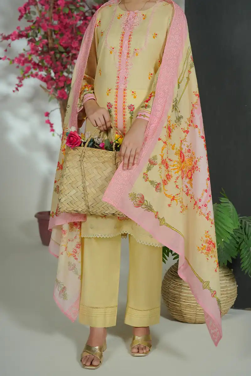 Mehrun by KBC Fashion Unstitched 3-Piece Lawn Collection (Soft Butter Yellow)