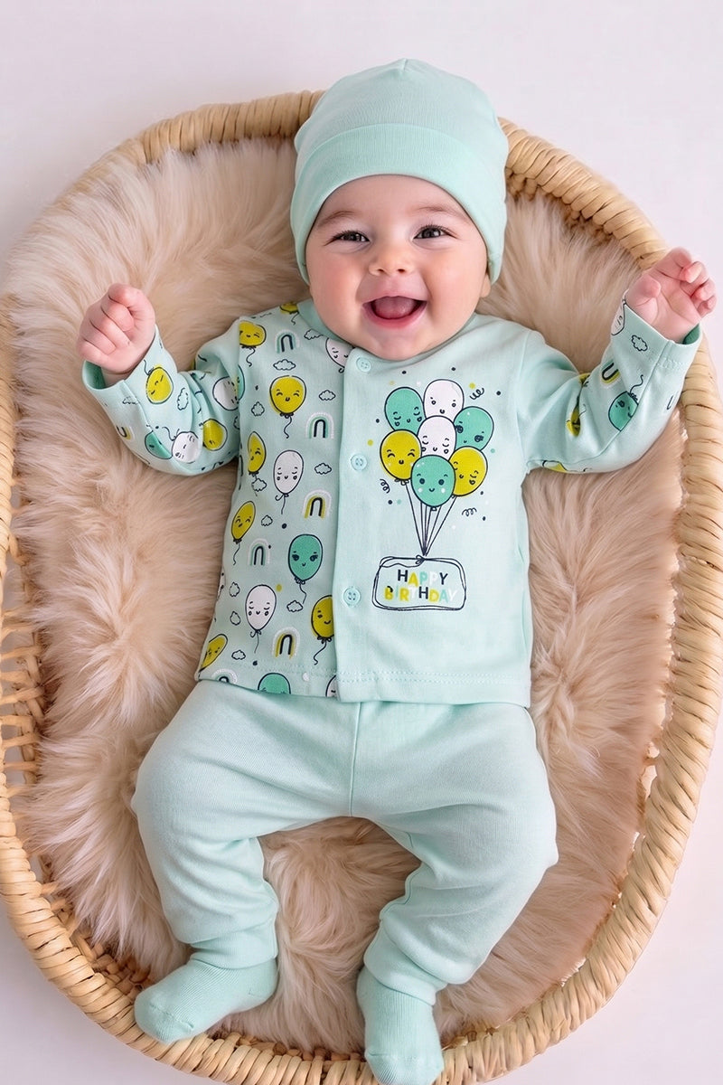 Playful Balloon Birthday Long Sleeve (0-3 Months) (Baby Blue)