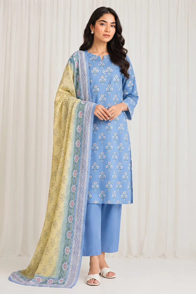 Sapphire Lawn Vol-09 - 3PC Unstitched Printed Lawn Suit(light blue)