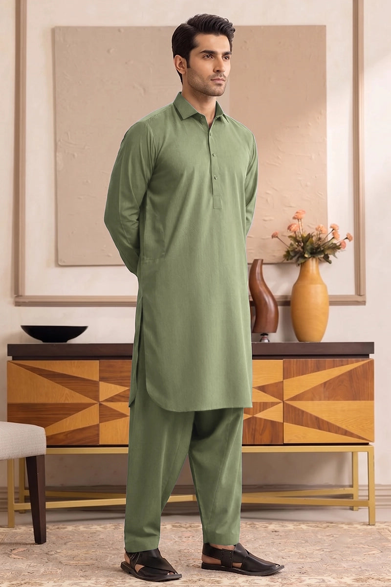 Yameen - Men’s Unstitched Cotton Fabric (Olive Green)