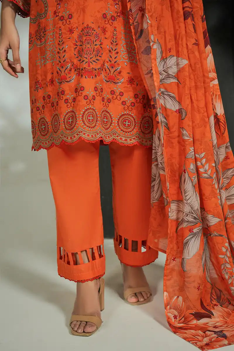 Mehrun by KBC Fashion Unstitched 3-Piece Lawn Collection (Vibrant Rust Orange)