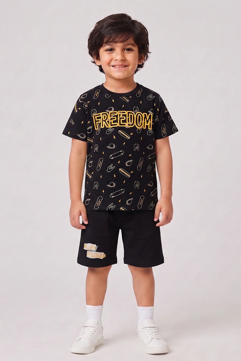 Boys T-Shirt & Shorts Set (Black)