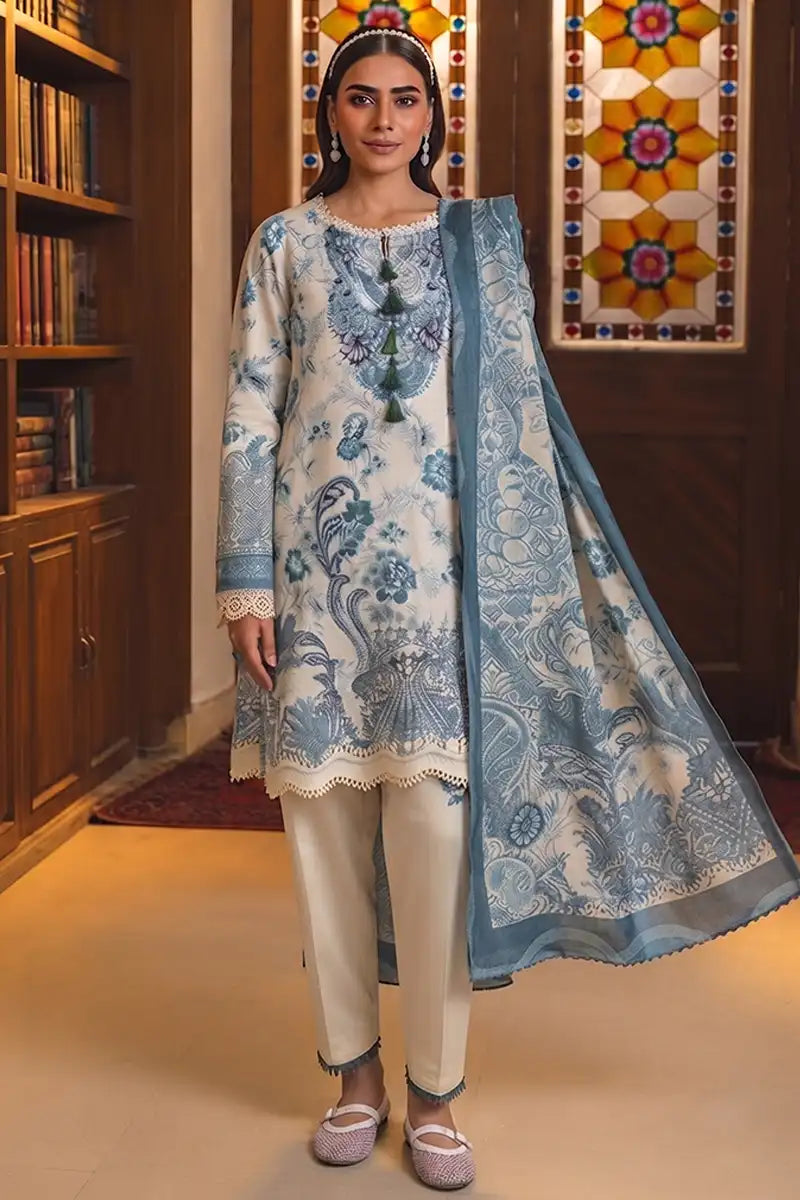 Jade Classic Cambric Collection Vol-05 - 3 Piece Unstitched Printed Suit (Soft Off-White)